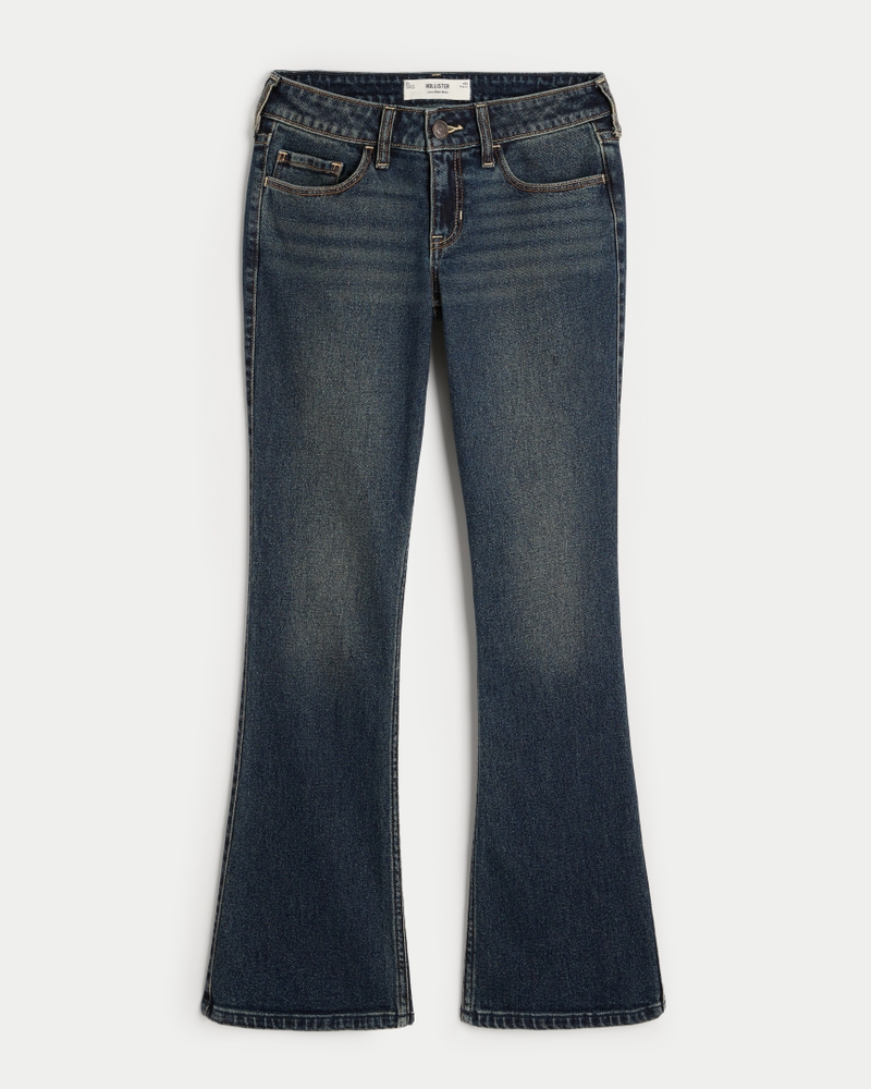 hüftig geschnittene tief gewaschene bootcut-jeans mit stickereien