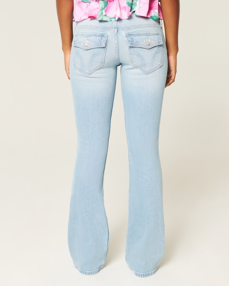 hüftig geschnittene tief gewaschene bootcut-jeans mit stickereien