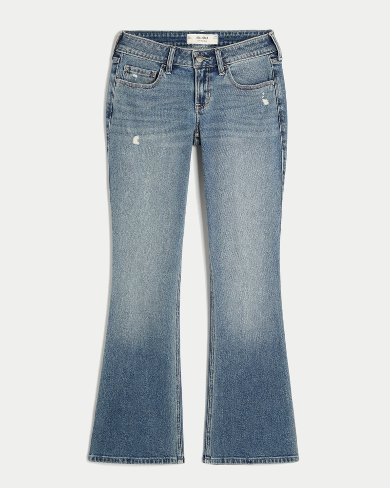 hüftig geschnittene tief gewaschene bootcut-jeans mit stickereien