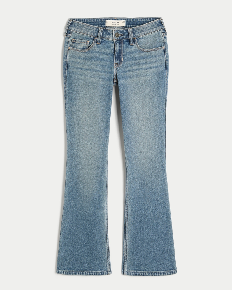 hüftig geschnittene tief gewaschene bootcut-jeans mit stickereien