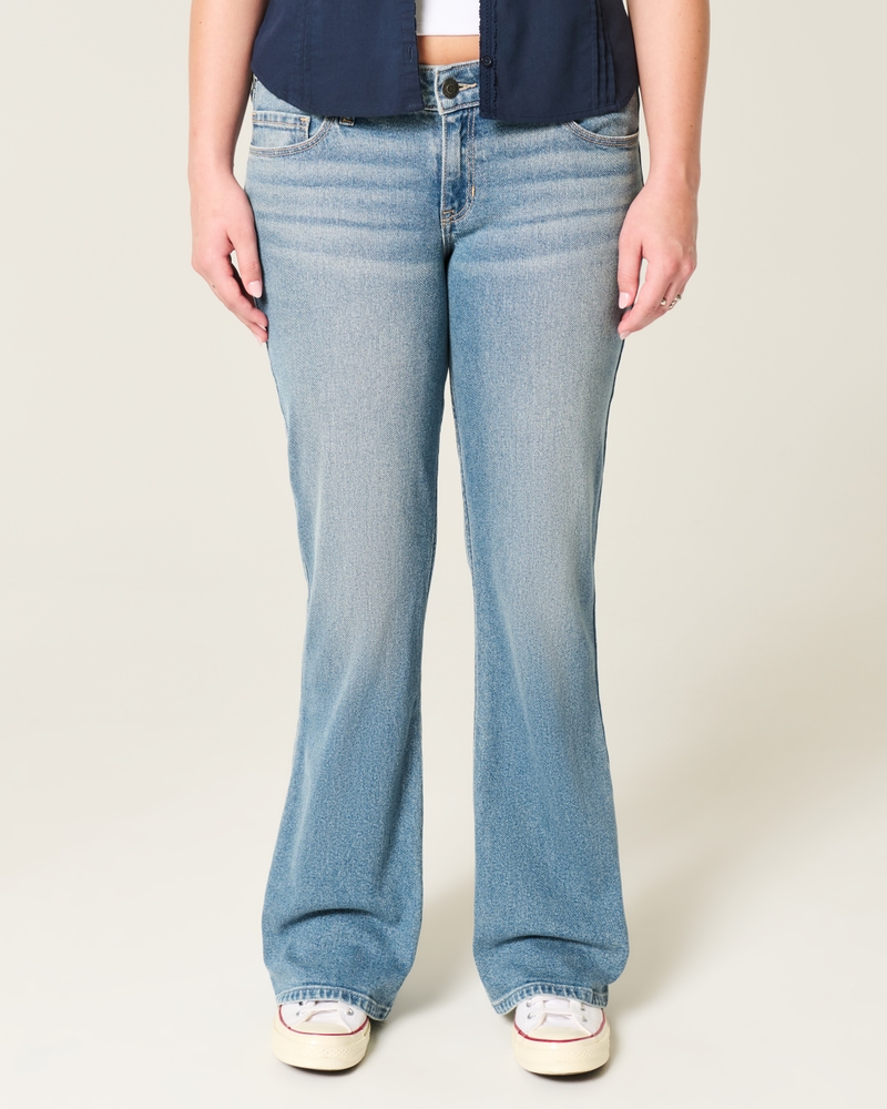 hüftig geschnittene tief gewaschene bootcut-jeans mit stickereien