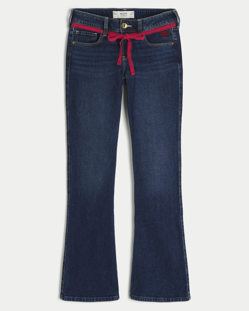 hüftig geschnittene tief gewaschene bootcut-jeans mit stickereien