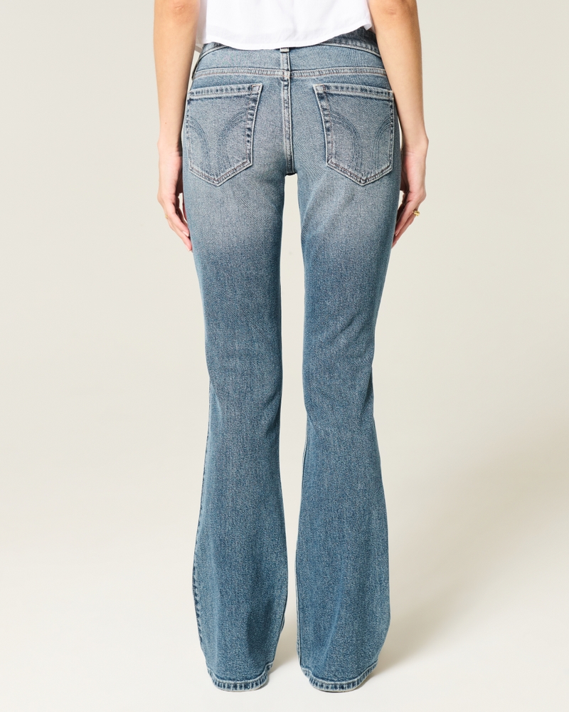 bootcut-jeans mit niedrigem bund schmetterlingsstickerei und mittlerer waschung