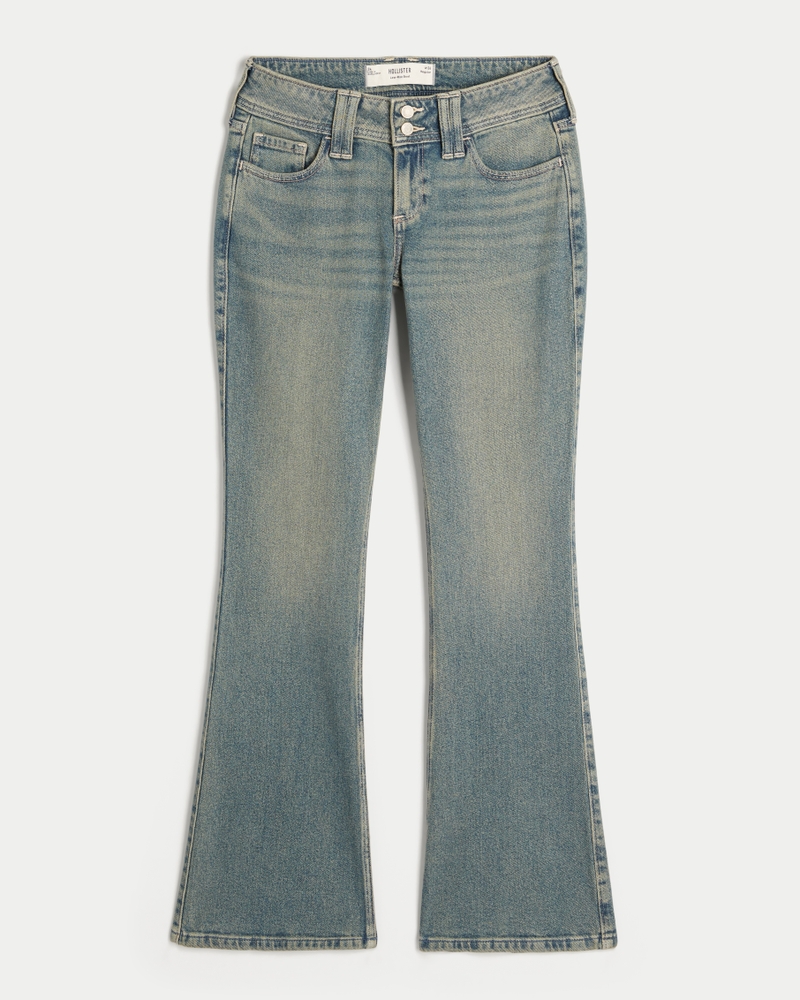 bootcut-jeans mit niedrigem bund schmetterlingsstickerei und mittlerer waschung