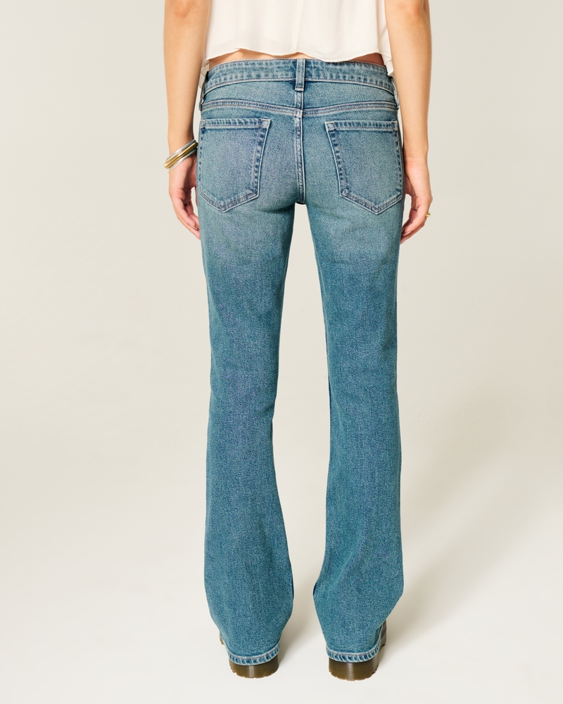 bootcut-jeans mit niedrigem bund schmetterlingsstickerei und mittlerer waschung