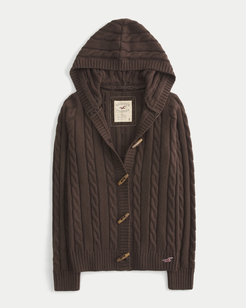 limitierte holiday-kollektion kapuzen-strickjacke mit zopfmuster und knopfleiste