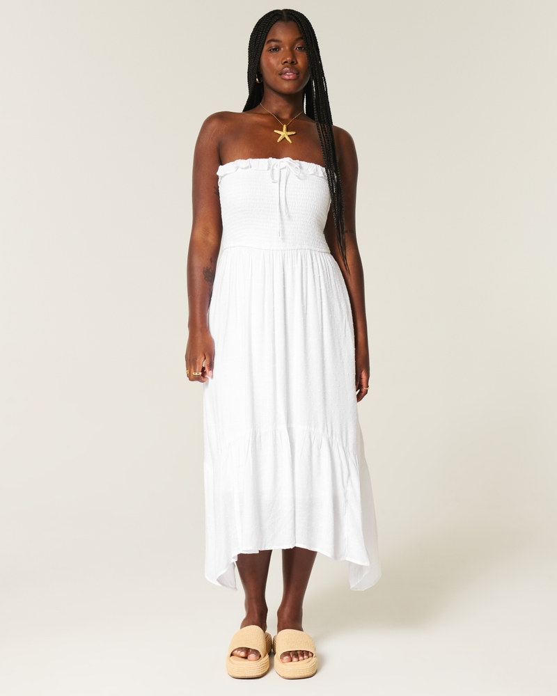 trägerloses plissiertes maxikleid