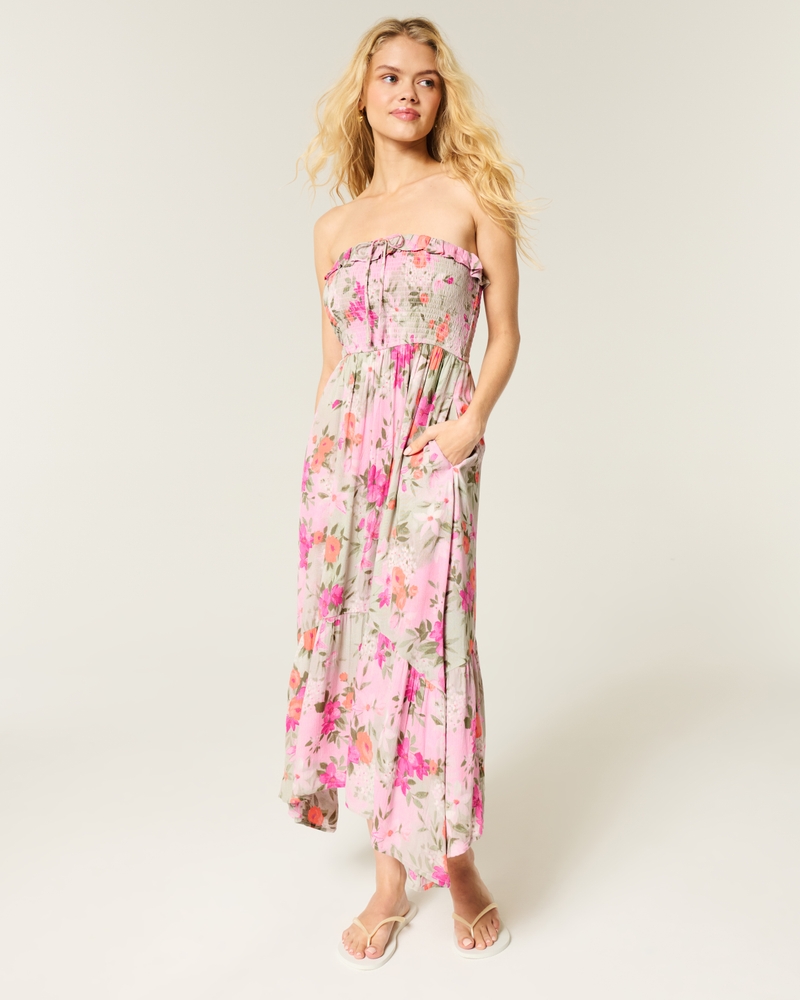 trägerloses plissiertes maxikleid
