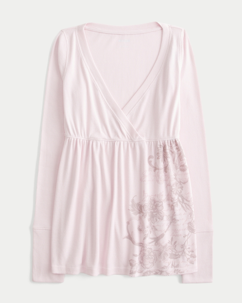 langärmeliges locker sitzendes babydoll-top mit schmetterlingsmuster