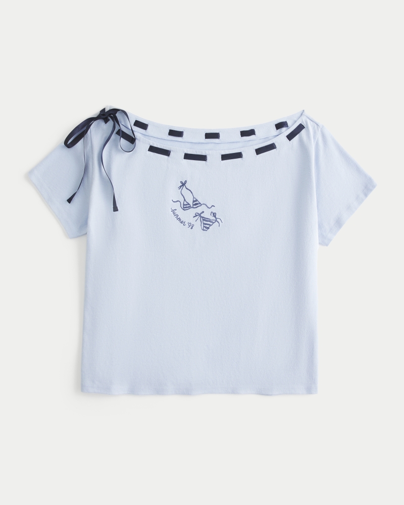 weit geschnittenes schulterfreies t-shirt mit bindeband vorne