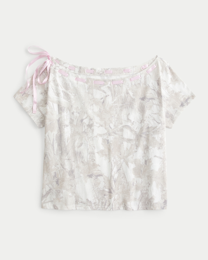 weit geschnittenes schulterfreies t-shirt mit bindeband vorne