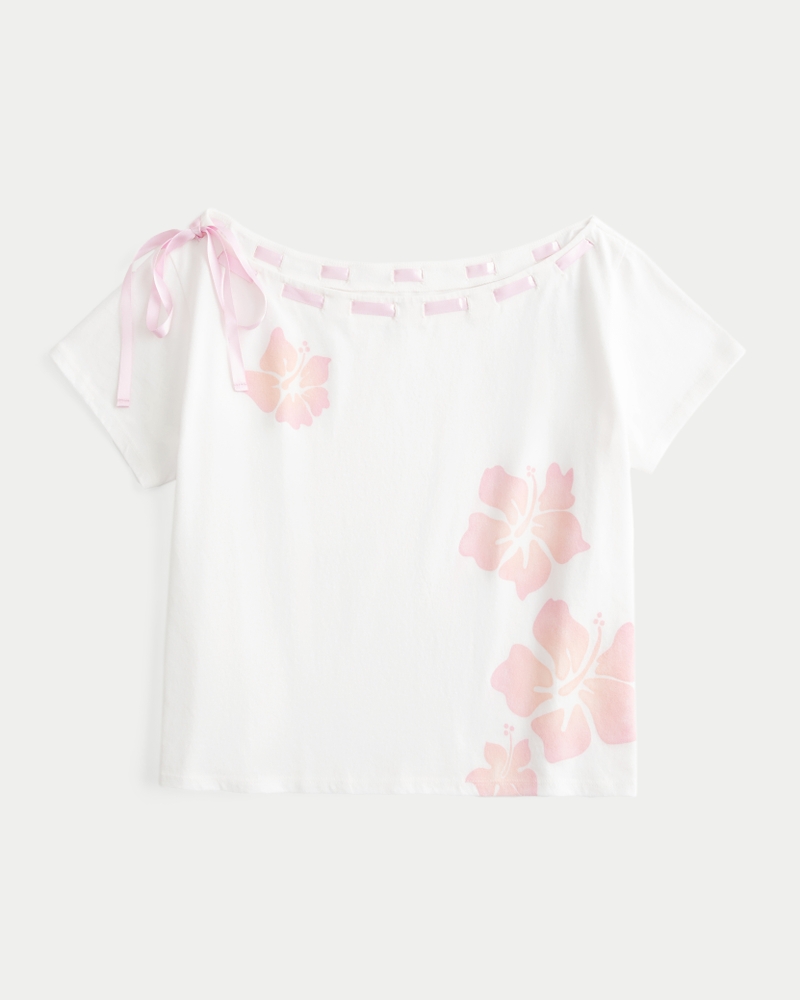 weit geschnittenes schulterfreies t-shirt mit bindeband vorne