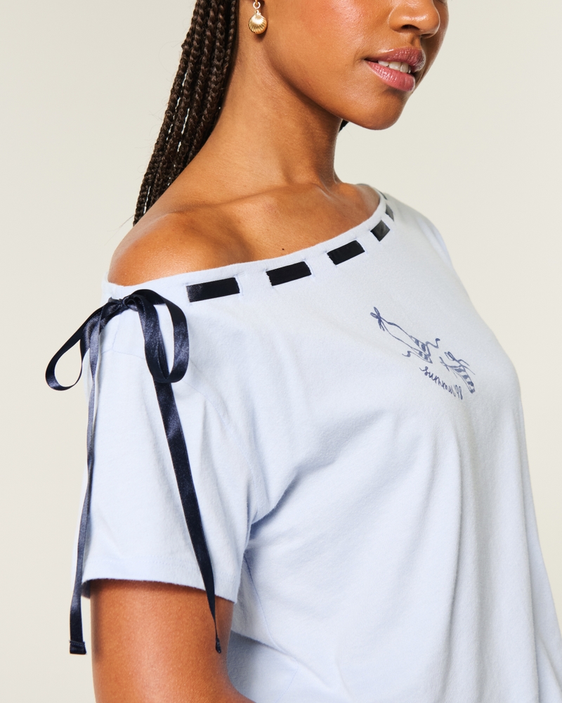 weit geschnittenes schulterfreies camouflage-t-shirt mit kordelzug