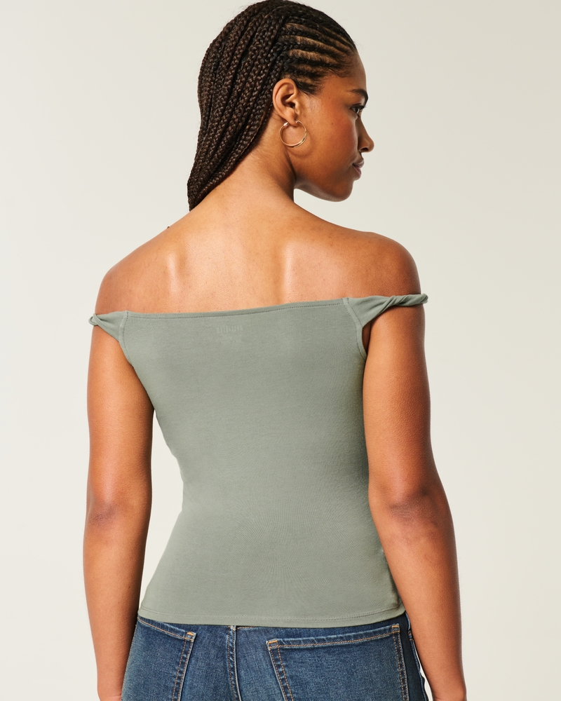 new york city twisted off-shoulder print t-shirt
