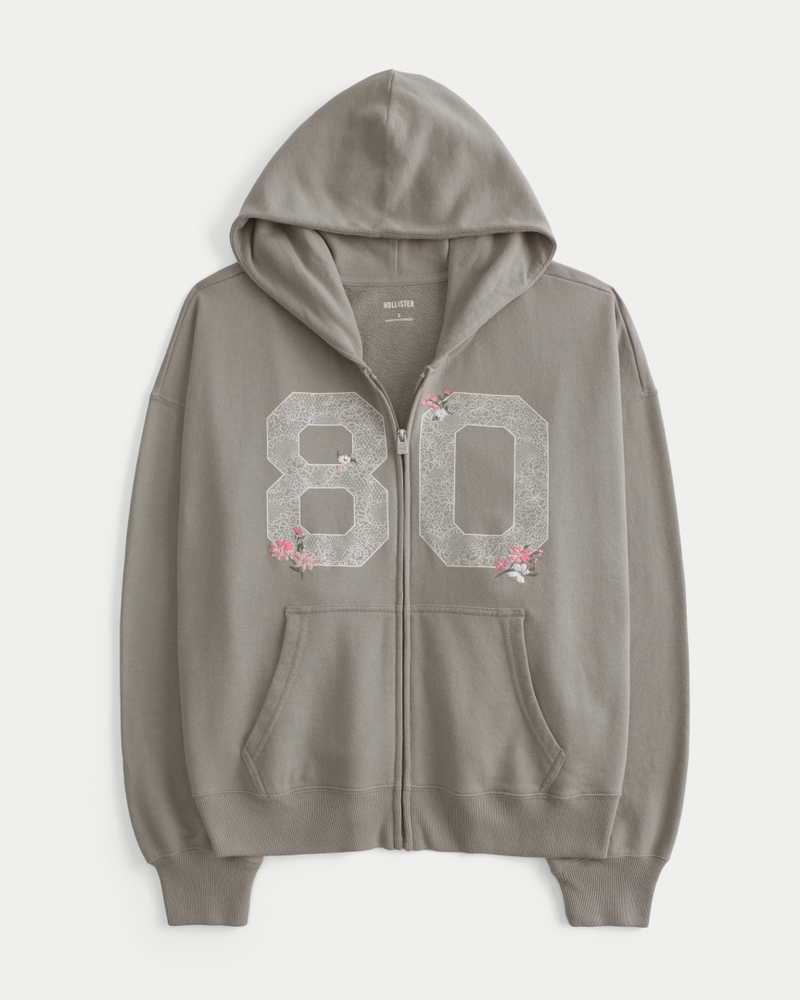 oversized kapuzenpullover mit grafikprint und reißverschluss
