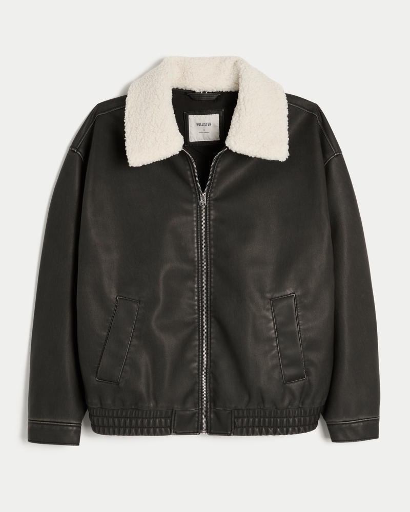 fliegerjacke aus kunstleder mit kragen aus lammwolle.