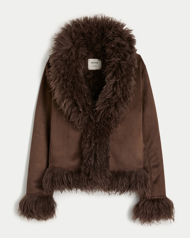 jacke mit kunstpelzfutter und kunstlammfell-kaschmir