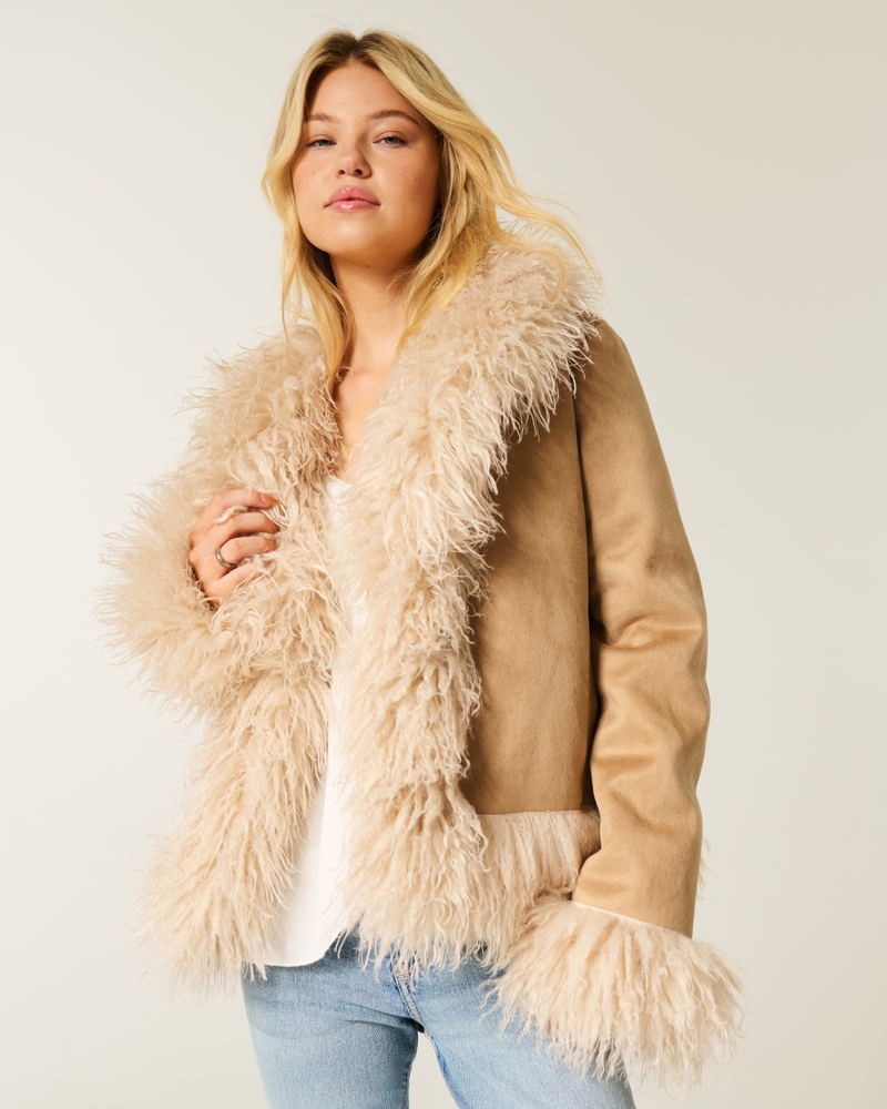 jacke mit kunstpelzfutter und kunstlammfell-kaschmir
