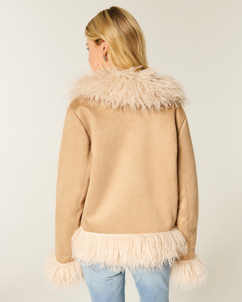 jacke mit kunstpelzfutter und kunstlammfell-kaschmir