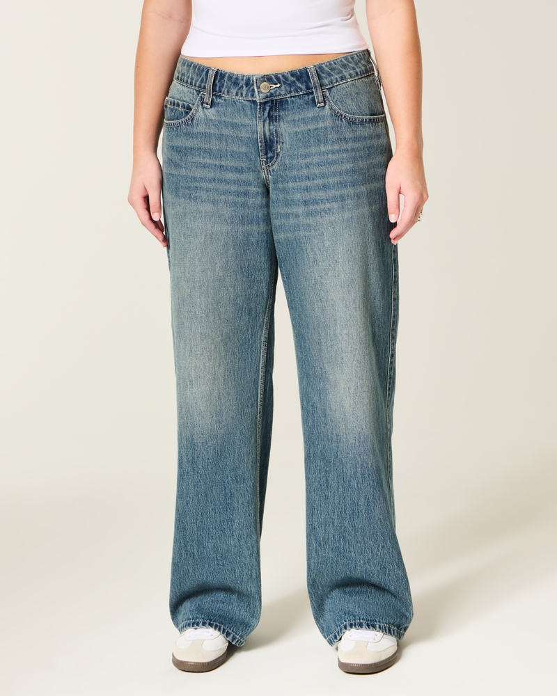 hüftig geschnittene mittelblaue baggy-jeans