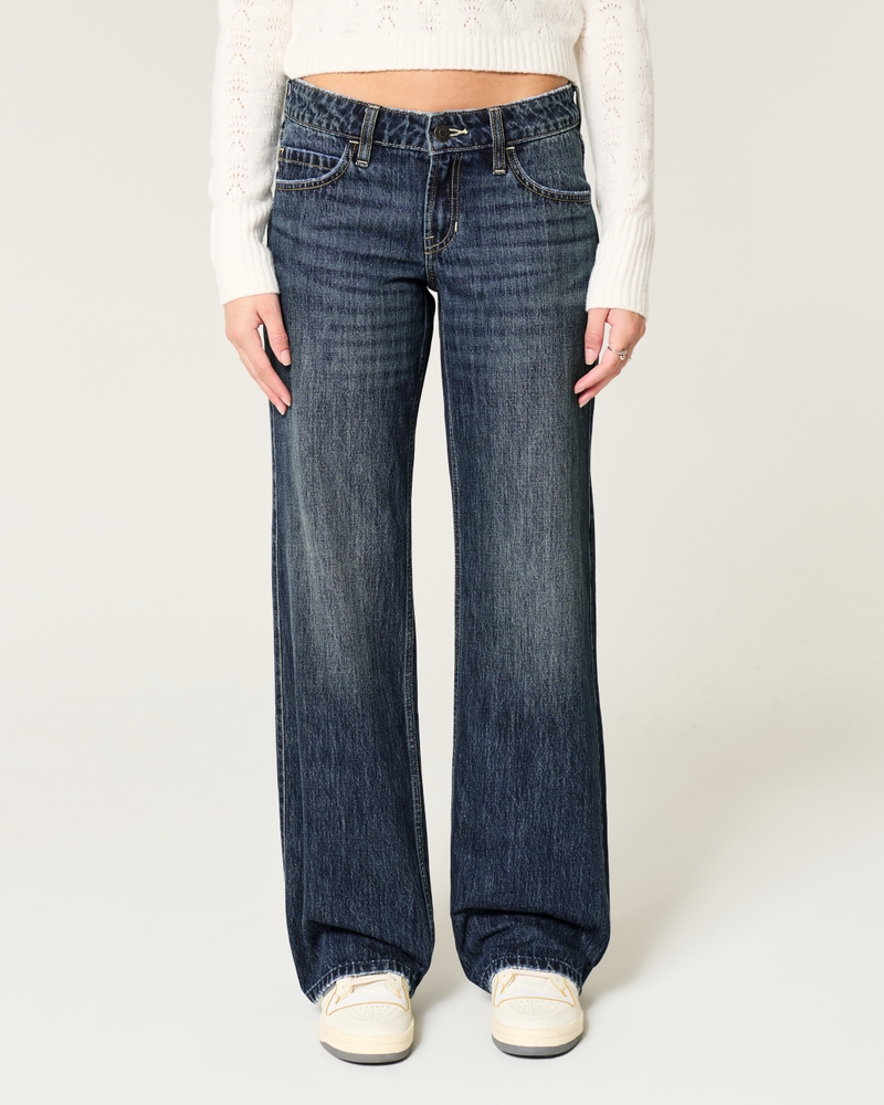 hüftig geschnittene mittelblaue baggy-jeans