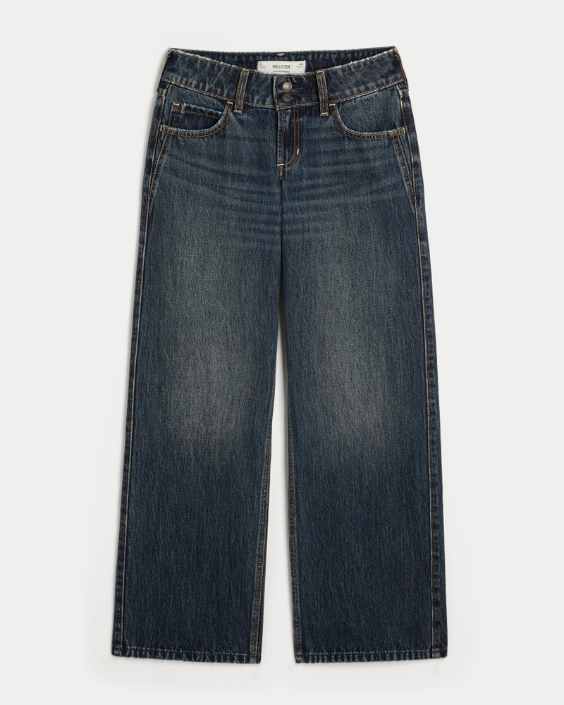 hüftjeans im y2k-stil mit mittlerer waschung und baggy-effekt