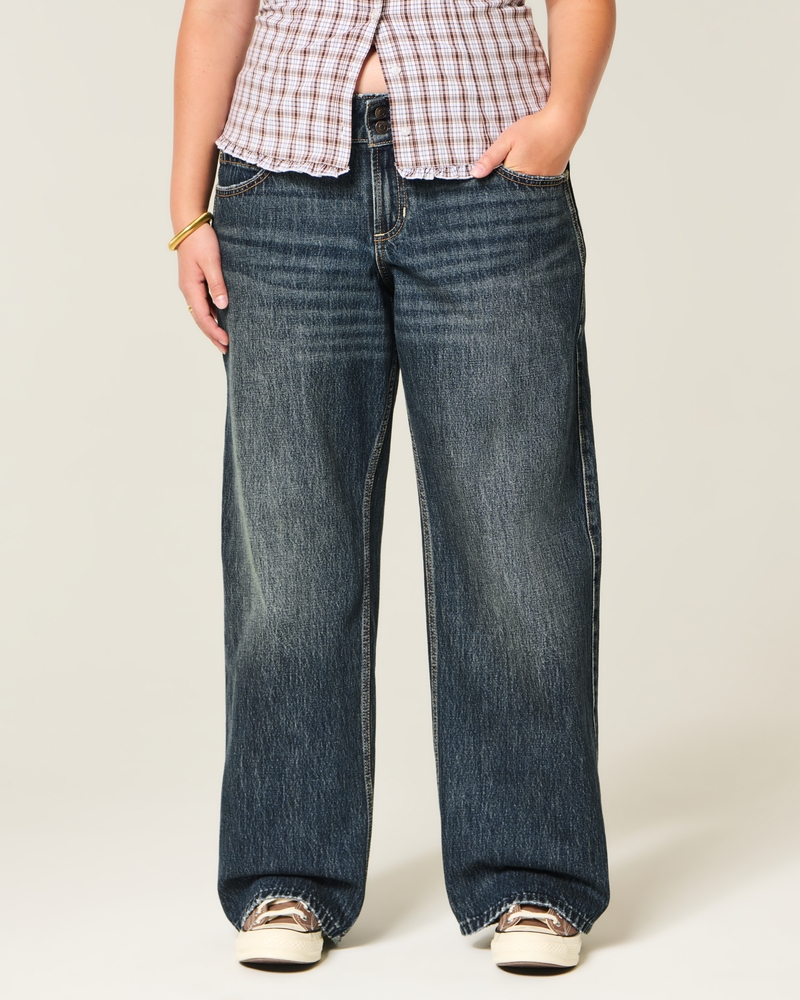 hüftjeans im y2k-stil mit mittlerer waschung und baggy-effekt