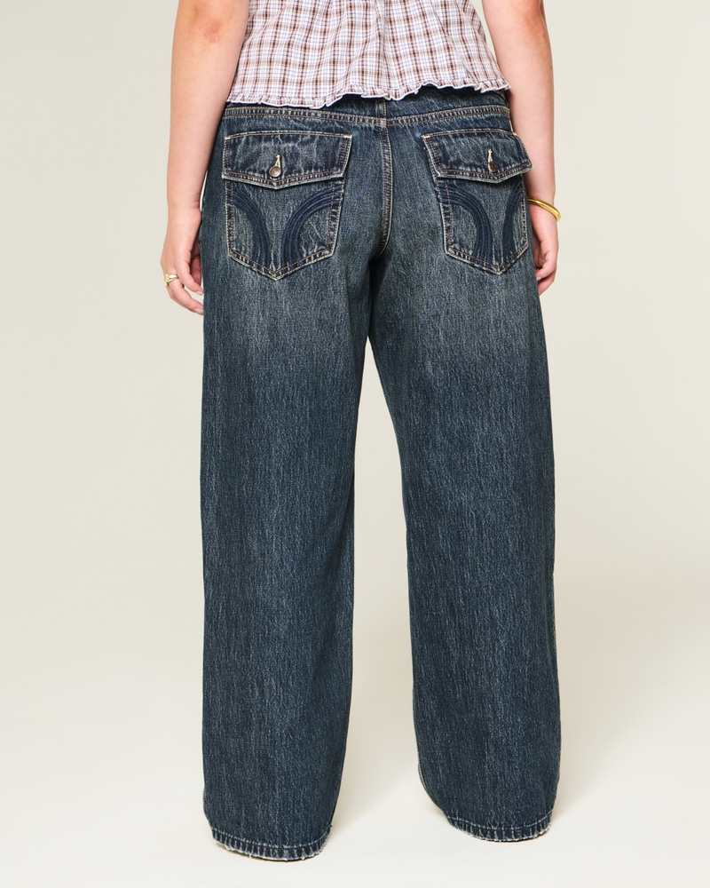 hüftjeans im y2k-stil mit mittlerer waschung und baggy-effekt