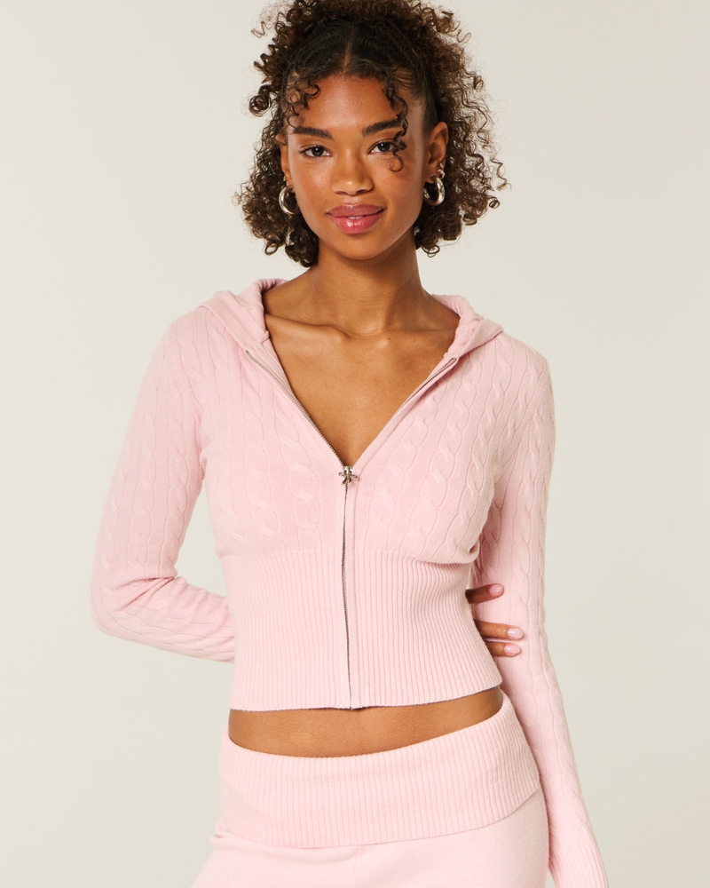 gilly hicks zopfstrick-kapuzenpullover mit reißverschluss