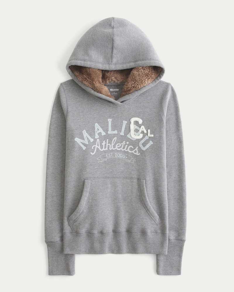 kapuzenpullover mit muster und futter aus kunstfell