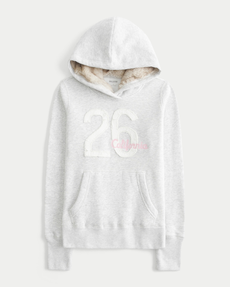 kapuzenpullover mit muster und futter aus kunstfell