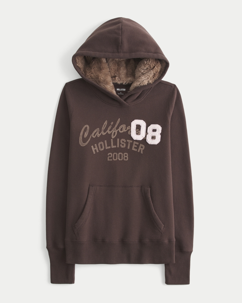 kapuzenpullover mit muster und futter aus kunstfell