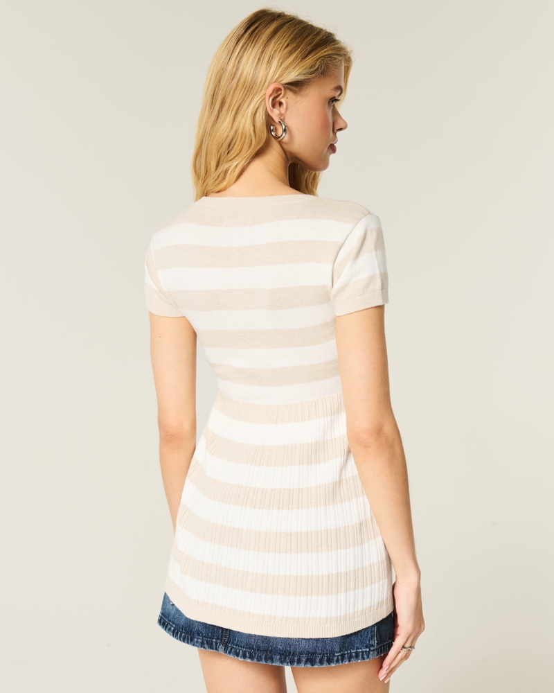 kurzärmeliges babydoll-top mit henley-kragen