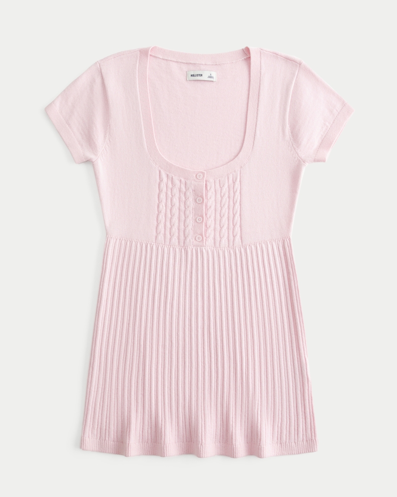 kurzärmeliges babydoll-top mit henley-kragen