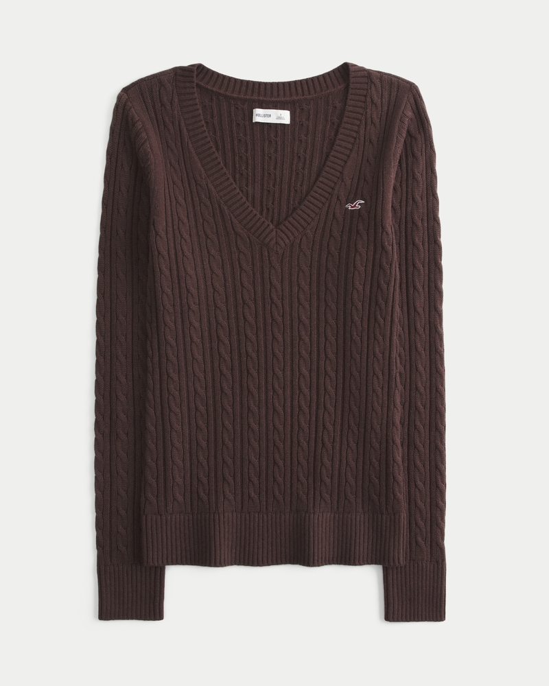 zopfmuster-pullover mit v-ausschnitt