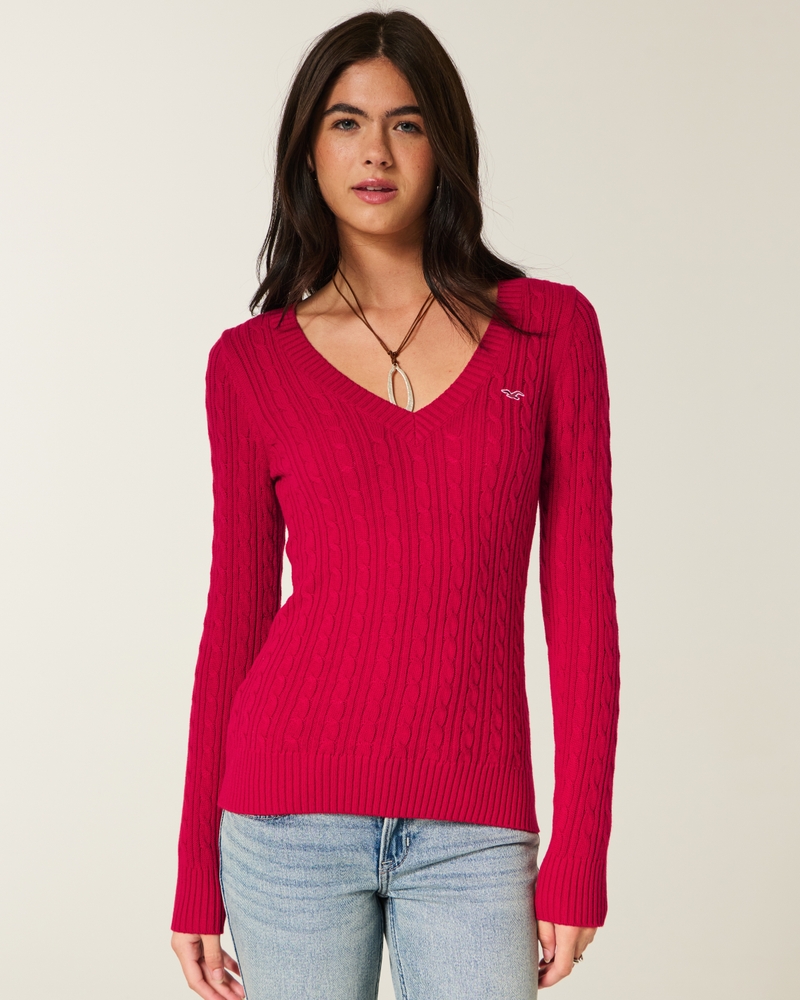 zopfmuster-pullover mit v-ausschnitt