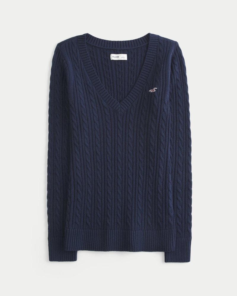 zopfmusterpullover mit v-ausschnitt
