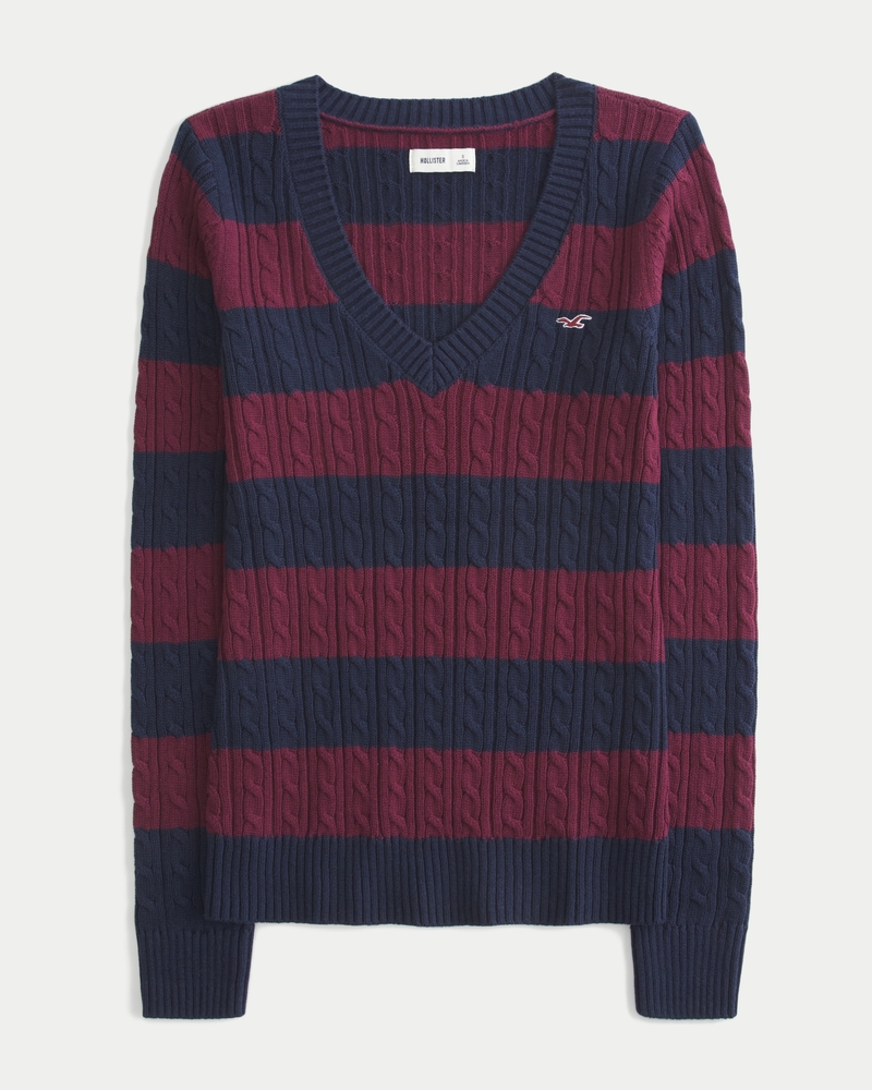 zopfmusterpullover mit v-ausschnitt