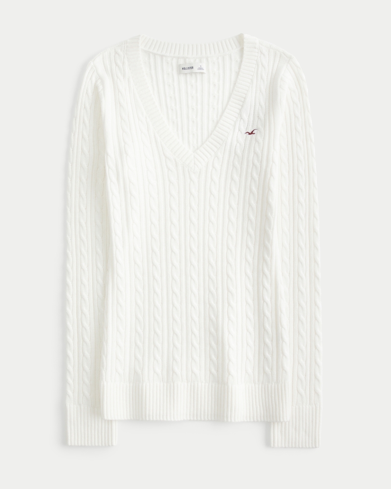 zopfmusterpullover mit v-ausschnitt