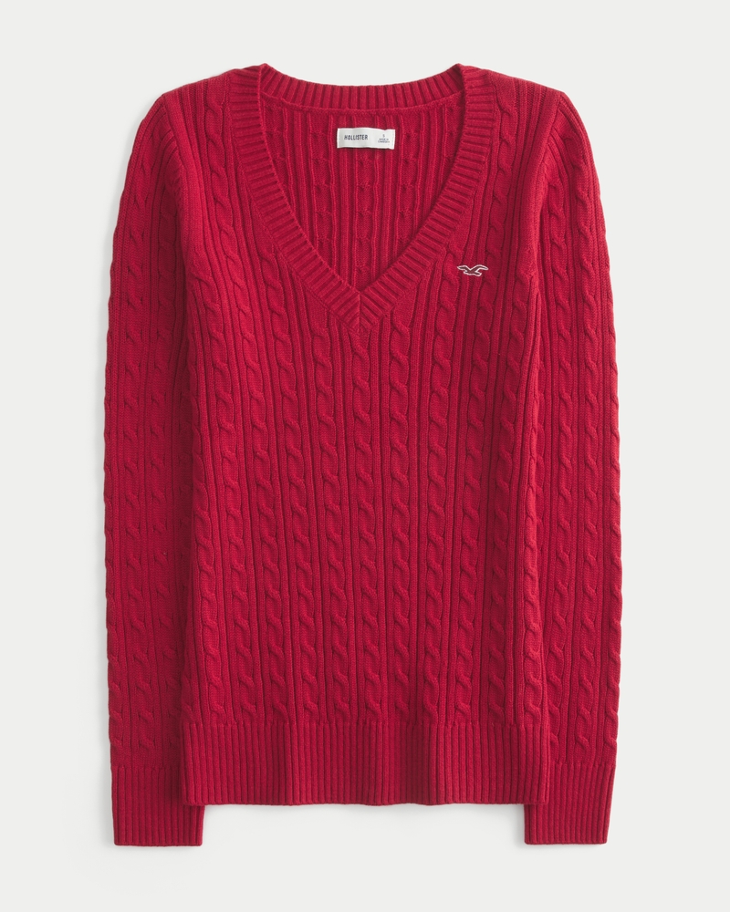 zopfmusterpullover mit v-ausschnitt