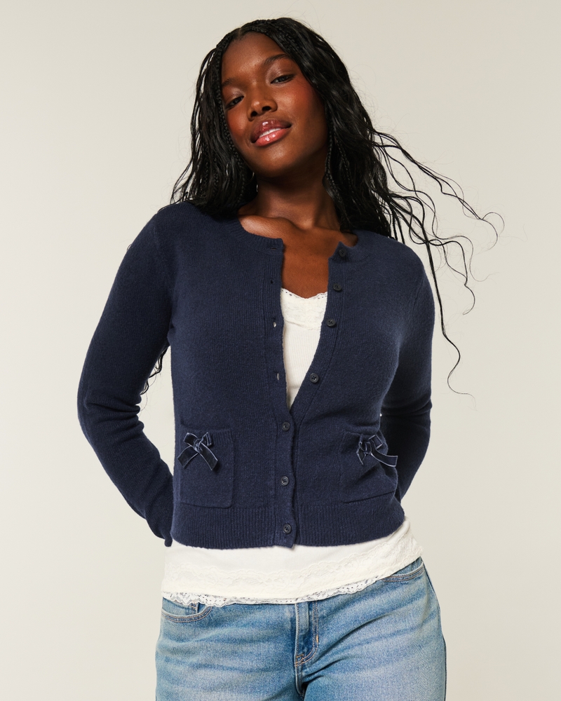 hollister comfy cloud simple bow pocket cardigan