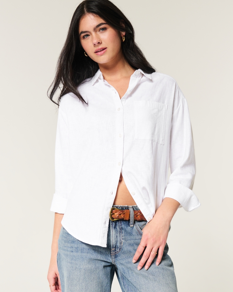 oversize-hemd aus leinenmischgewebe