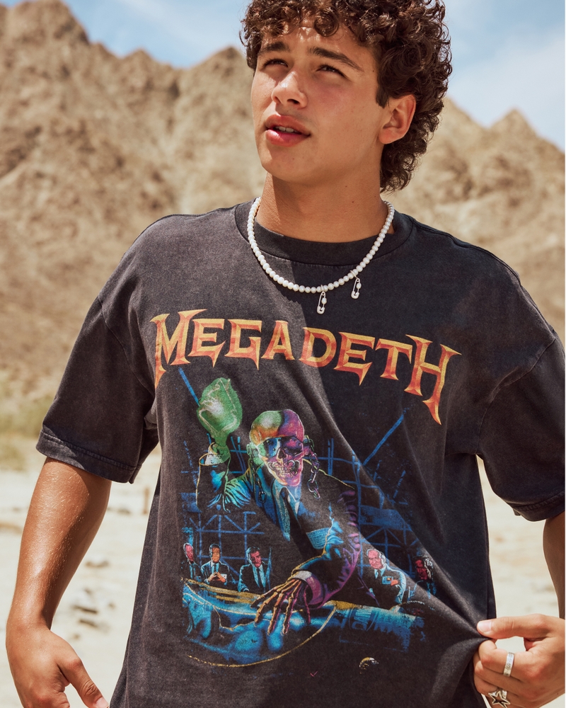 megadeth tour grafik-t-shirt mit quadratischer passform