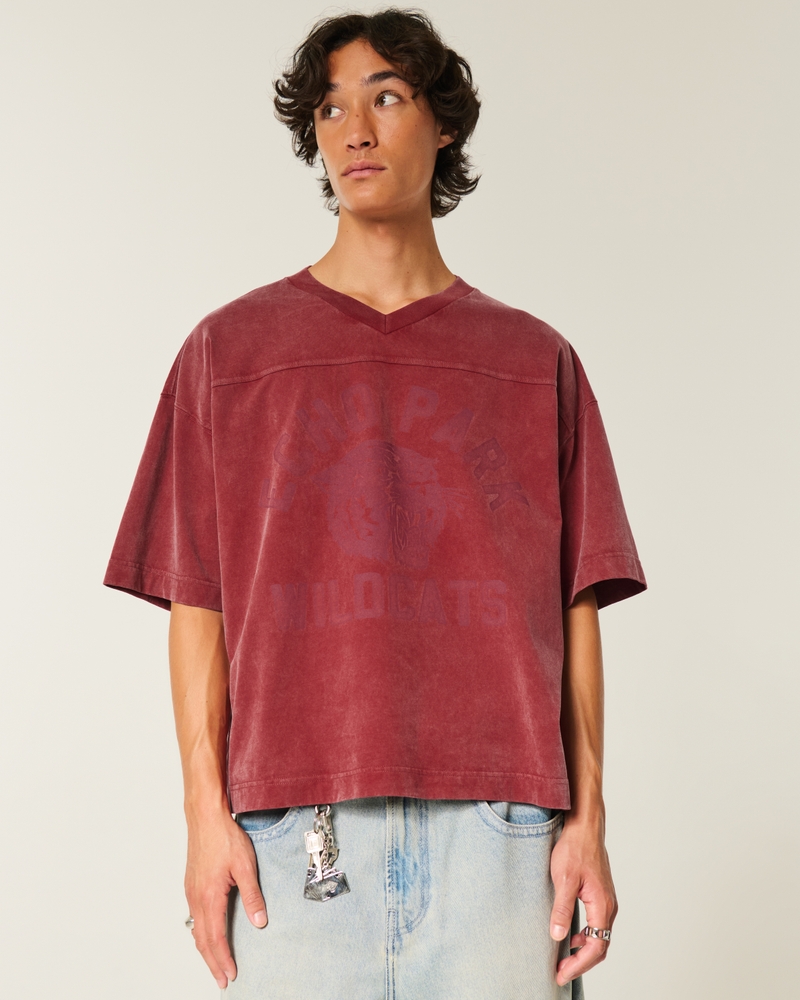 hochwertiges locker sitzendes kurzärmeliges fußballtrikot im preppy-stil mit muster
