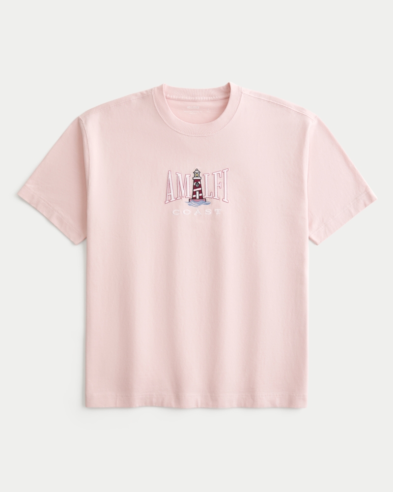 quadratisch geschnittenes schweres t-shirt mit oahu-muster