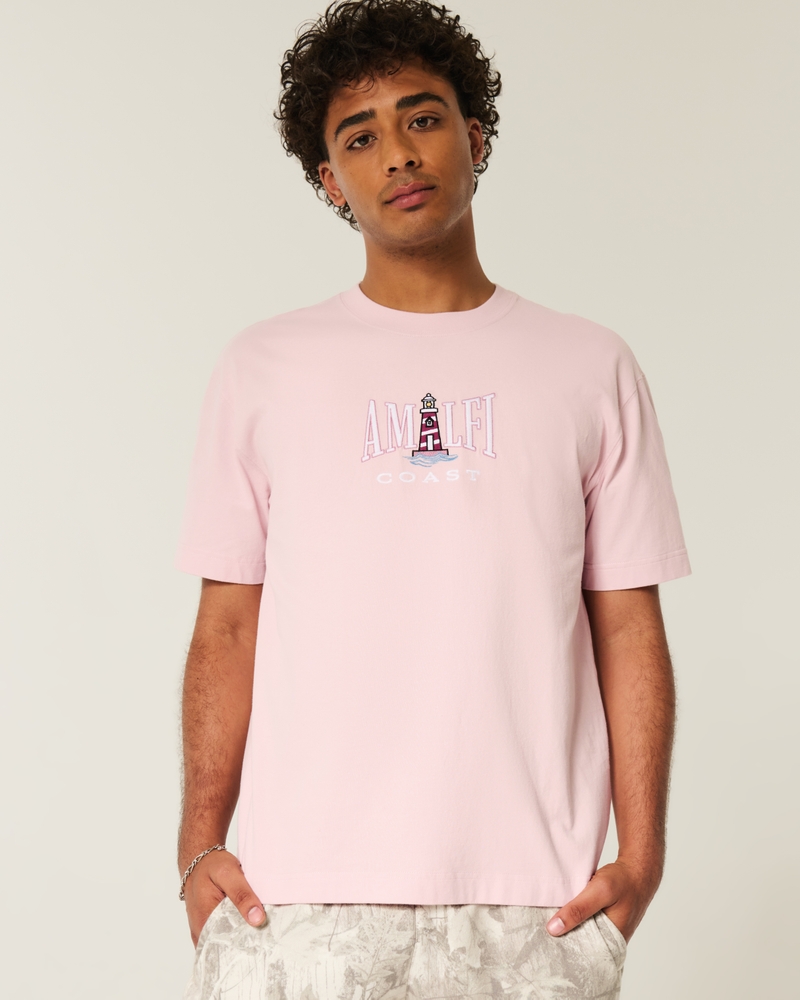 quadratisch geschnittenes schweres t-shirt mit oahu-muster