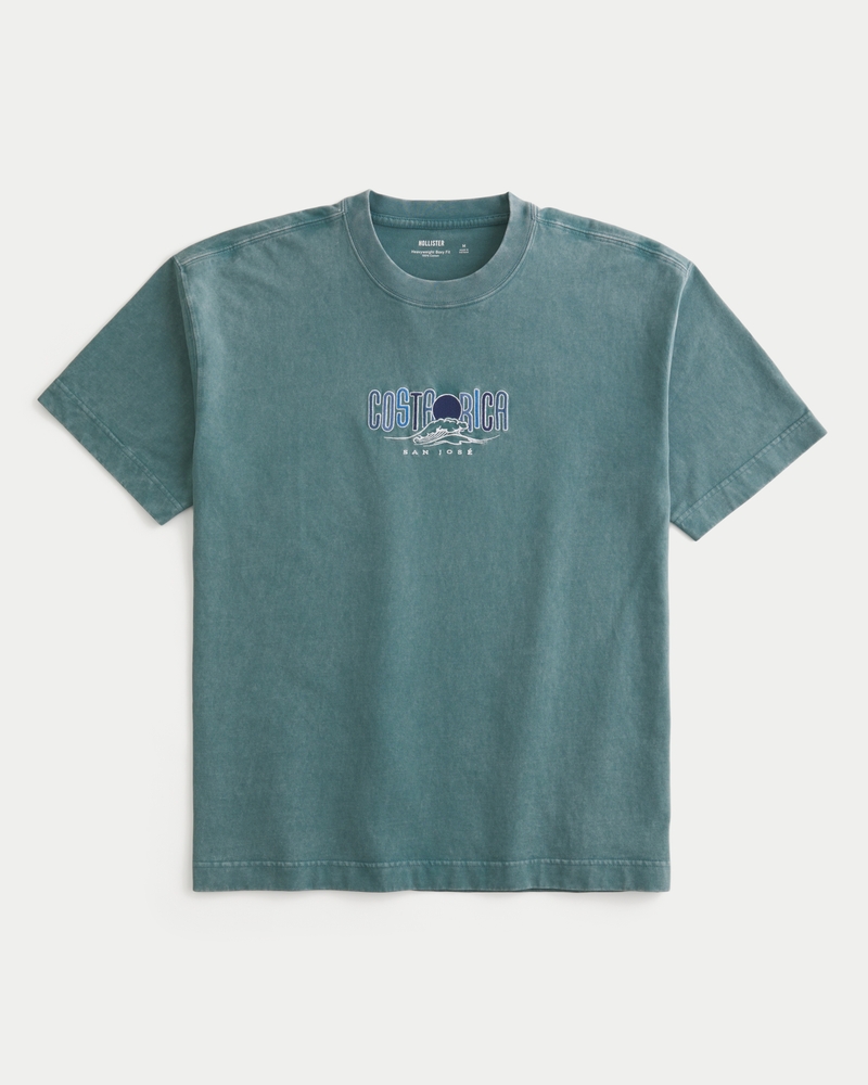 quadratisch geschnittenes schweres t-shirt mit oahu-muster