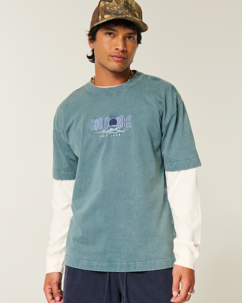 quadratisch geschnittenes schweres t-shirt mit oahu-muster