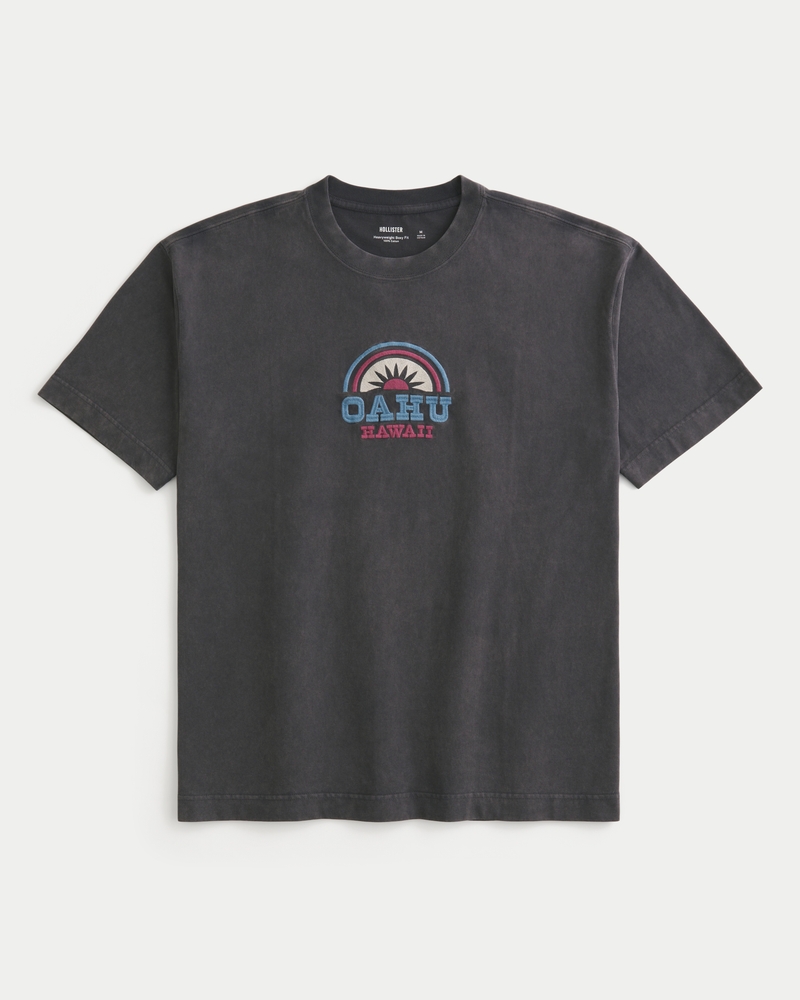quadratisch geschnittenes schweres t-shirt mit oahu-muster