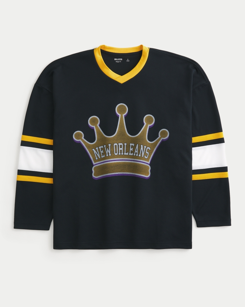 locker sitzendes eishockeytrikot im new-orleans-muster